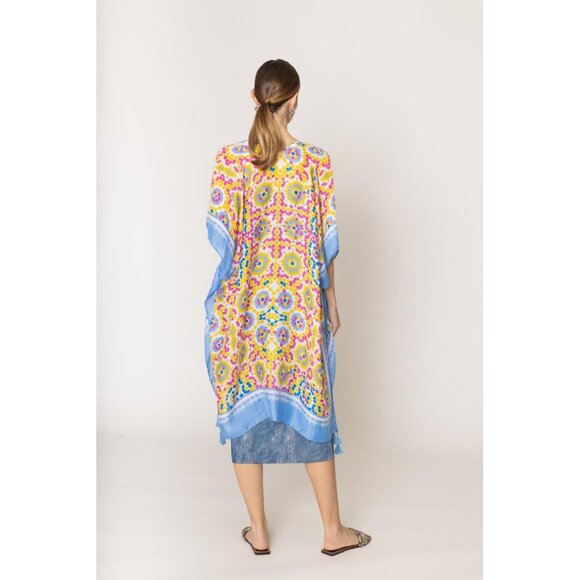 DIONA J TILE PRINT KIMONO CARDIAN ONE SIZE COLOR BLUE - Picture 2 of 6